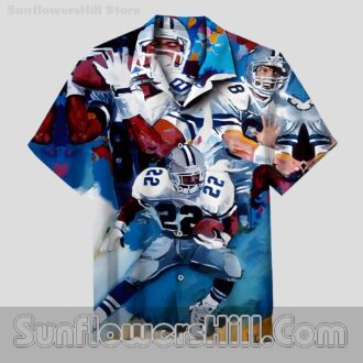 Dallas Cowboys Player Vintage Art Button Up Shirt for Football Fans