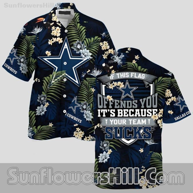 Dallas Cowboys Relaxed Fit Shirt with Palm Leaves for Beach Parties Dallas Cowboys Relaxed Fit Shirt with Palm Leaves for Beach Parties