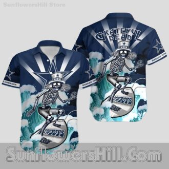 Dallas Cowboys Skeleton Surfboard Design Hawaiian Shirt for Beach Trips