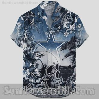 Dallas Cowboys Skull and Hibiscus Button Up Shirt for Rocker Fans