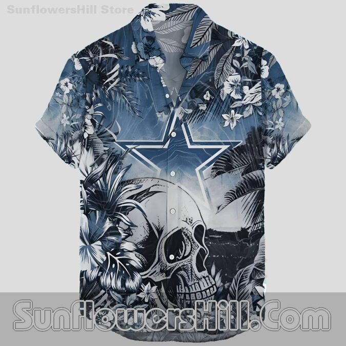 Dallas Cowboys Skull and Hibiscus Button Up Shirt for Rocker Fans