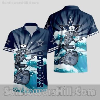Dallas Cowboys Surf Skeleton Hawaiian Shirt for Beach Trips and Game Days