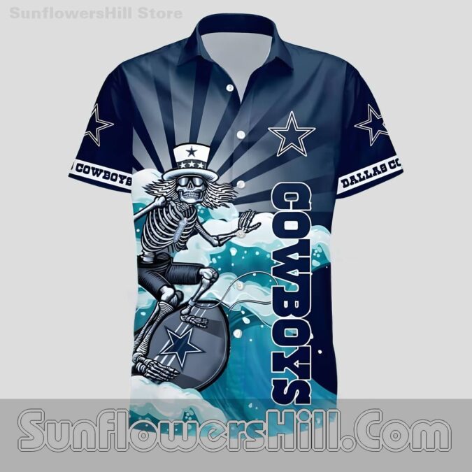 Dallas Cowboys Surf Skeleton Hawaiian Shirt for Beach Trips and Game Days