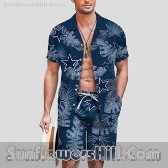 Dallas Cowboys Tropical Leaf Shirt and Shorts Set for Beach Getaways