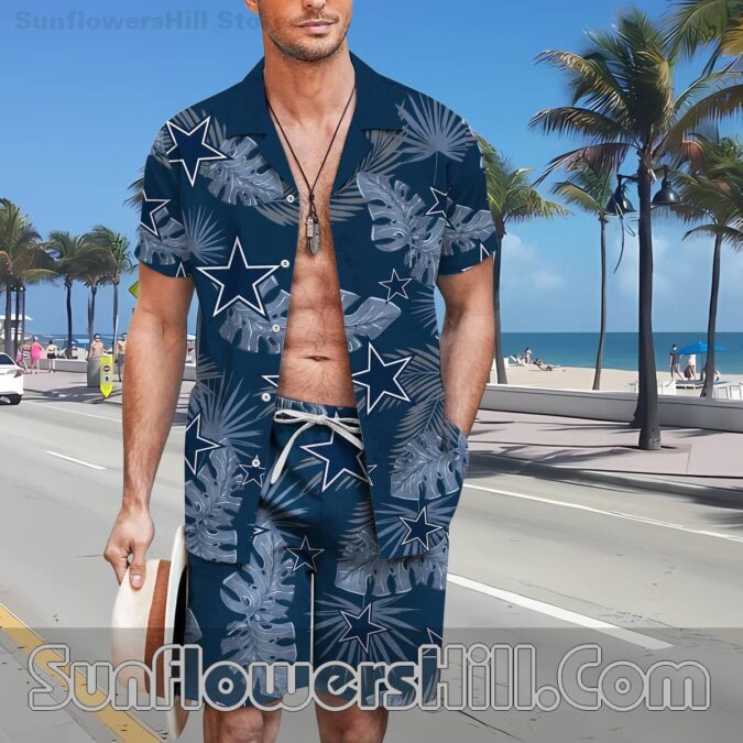 Dallas Cowboys Tropical Leaf Shirt and Shorts Set for Beach Getaways