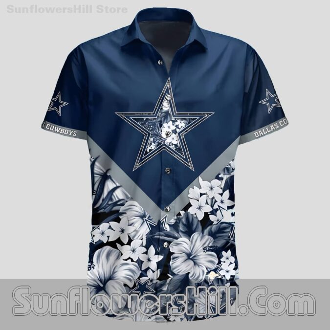 Dallas Cowboys Two Tone Star Flower Button Up Shirt for Beach Getaways Dallas Cowboys Two Tone Star Flower Button Up Shirt for Beach Getaways