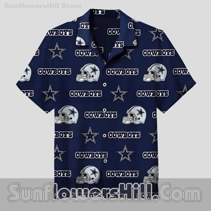 Men’s Dallas Cowboys Helmet Pattern Hawaiian Shirt, Breathable Fabric for Summer Vacations