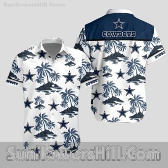 Men’s Dallas Cowboys Island Print Button Up Shirt for Summer Parties