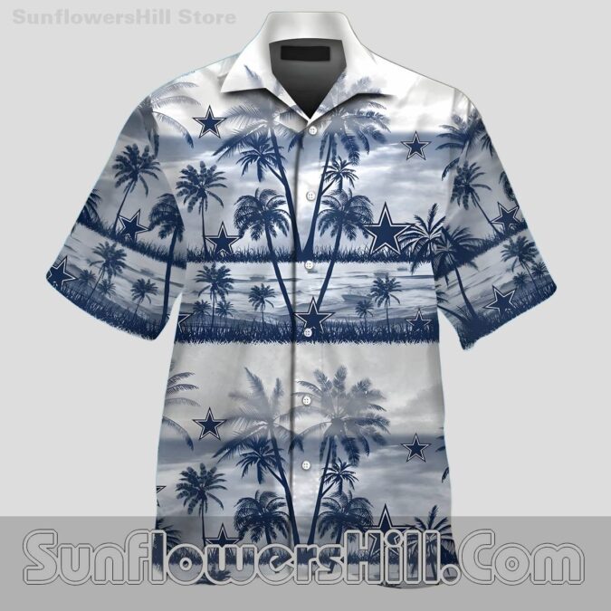 Dallas Cowboys Palm Tree Pattern Aloha Shirt, Perfect for Summer Outings Dallas Cowboys Palm Tree Pattern Aloha Shirt, Perfect for Summer Outings