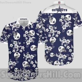 Women’s Dallas Cowboys Floral Pattern Hawaiian Shirt for Relaxed Fit