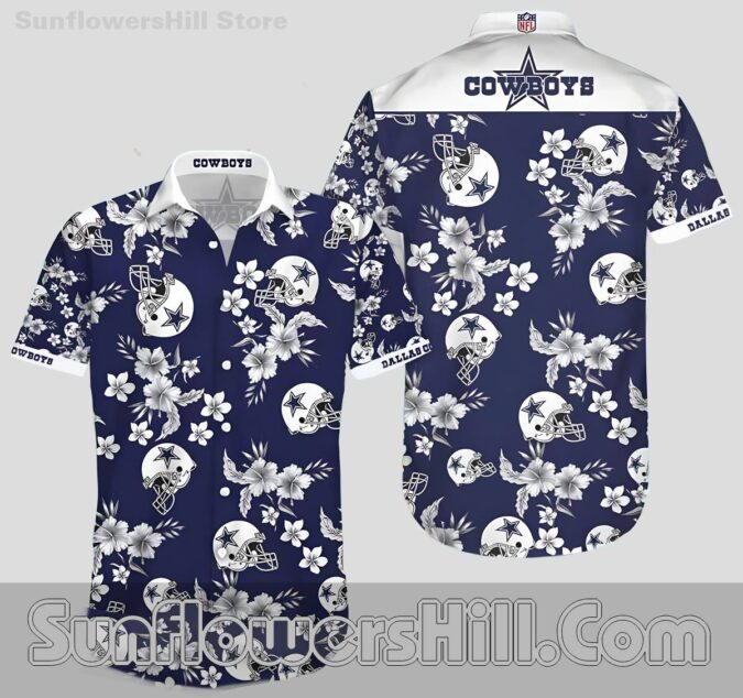 Women’s Dallas Cowboys Floral Pattern Hawaiian Shirt for Relaxed Fit