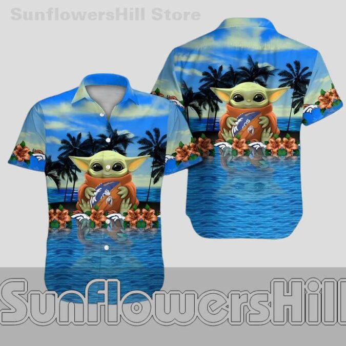 Denver Broncos Baby Yoda Ocean Scene Hawaiian Shirt Tropical Beachwear for Game Day Fans Denver Broncos Baby Yoda Ocean Scene Hawaiian Shirt Tropical Beachwear for Game Day Fans