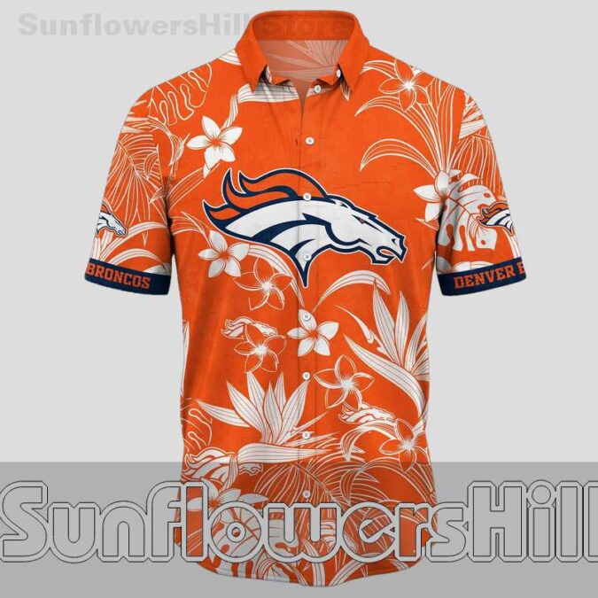 Denver Broncos Bold Floral Print Relaxed Fit Hawaiian Shirt for Tailgating
