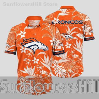 Denver Broncos Bold Floral Print Relaxed Fit Hawaiian Shirt for Tailgating