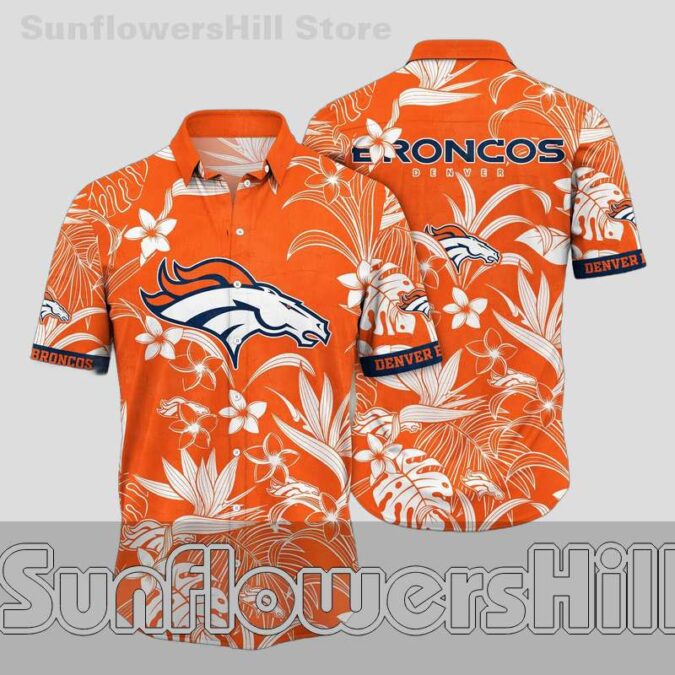 Denver Broncos Bold Floral Print Relaxed Fit Hawaiian Shirt for Tailgating Denver Broncos Bold Floral Print Relaxed Fit Hawaiian Shirt for Tailgating