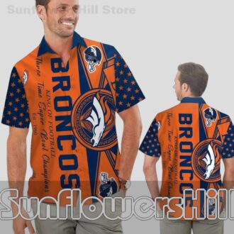 Denver Broncos Bold Orange Navy Stars Print Hawaiian Shirt Game Day Essential for Men and Fans
