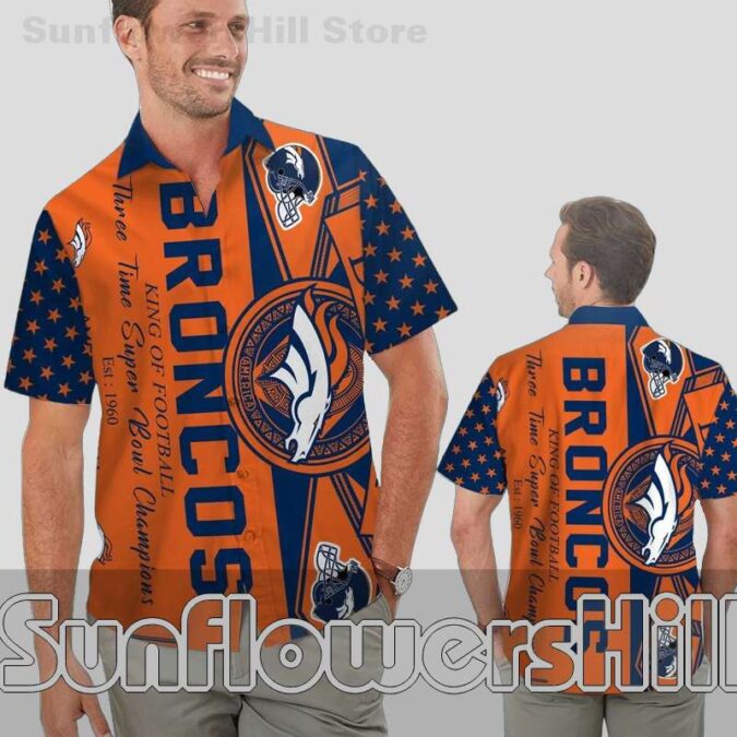 Denver Broncos Bold Orange Navy Stars Print Hawaiian Shirt Game Day Essential for Men and Fans Denver Broncos Bold Orange Navy Stars Print Hawaiian Shirt Game Day Essential for Men and Fans