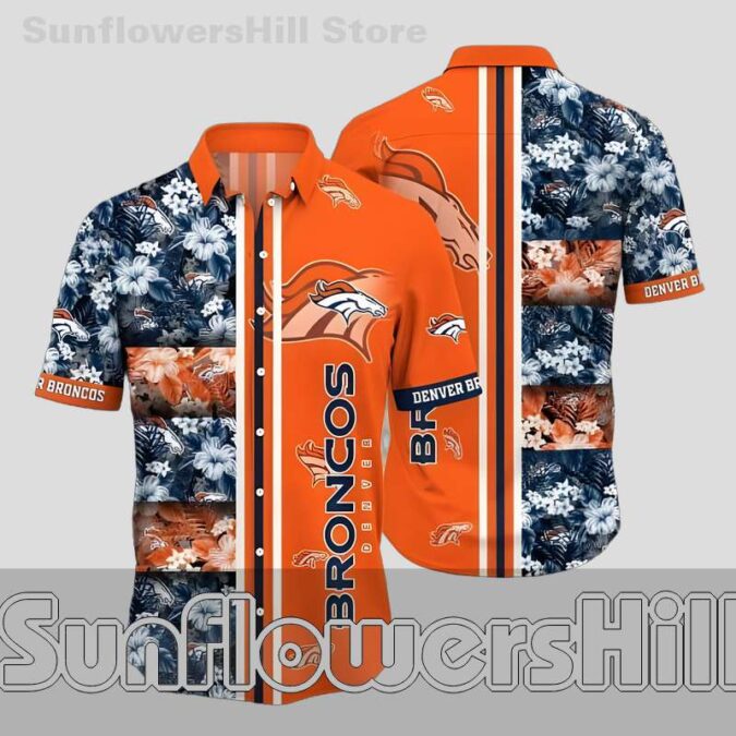 Denver Broncos Bright Orange Relaxed Fit Hawaiian Shirt for Everyday Style Denver Broncos Bright Orange Relaxed Fit Hawaiian Shirt for Everyday Style