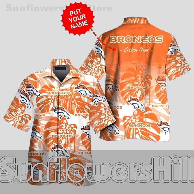 Denver Broncos Custom Name Monstera Print Casual Shirt for Game Day Denver Broncos Custom Name Monstera Print Casual Shirt for Game Day