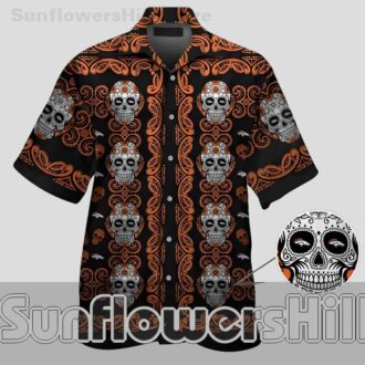 Denver Broncos Day of the Dead Skull Print Casual Shirt for Tailgate Parties