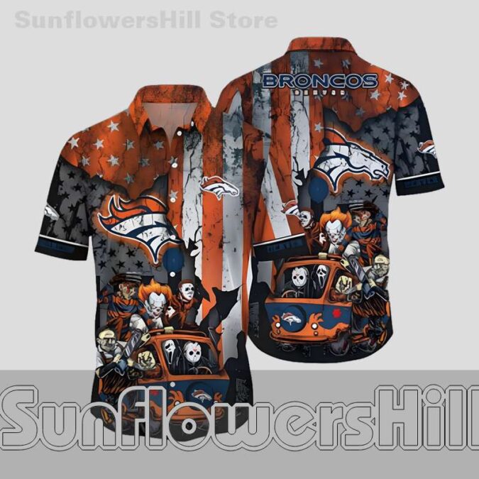 Denver Broncos Horror Characters Hawaiian Shirt for Halloween Game Day Fans
