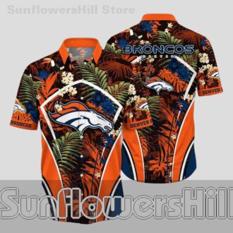 Denver Broncos Navy and Orange Sporty Hawaiian Shirt for Father’s Day Gift