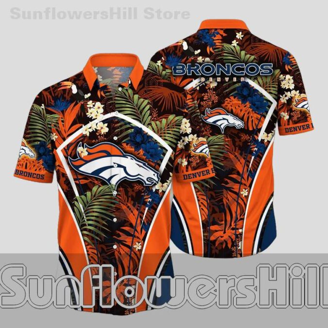 Denver Broncos Navy and Orange Sporty Hawaiian Shirt for Father’s Day Gift