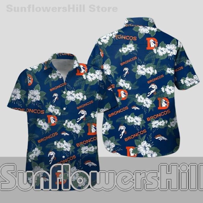 Denver Broncos Navy Floral Hawaiian Shirt for Summer Beach Trips