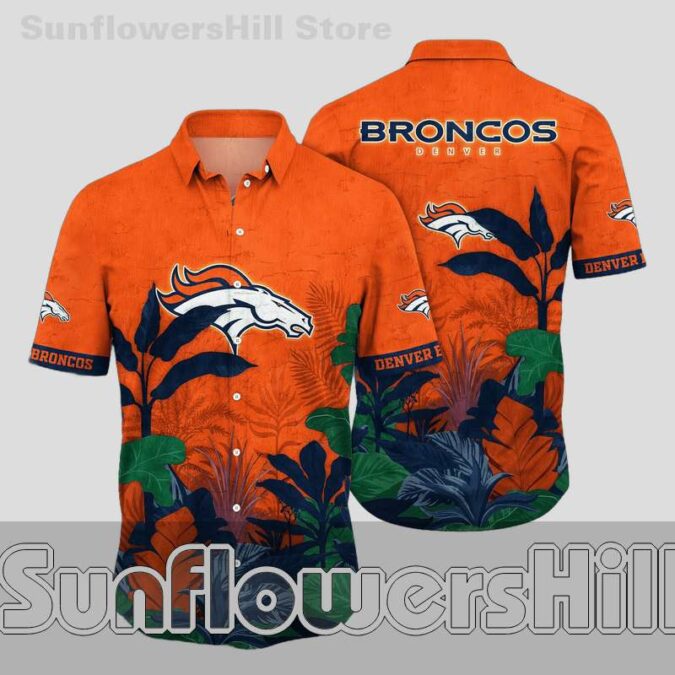 Denver Broncos Navy Green Leaf Short Sleeve Hawaiian Shirt for Tailgate Crew Denver Broncos Navy Green Leaf Short Sleeve Hawaiian Shirt for Tailgate Crew