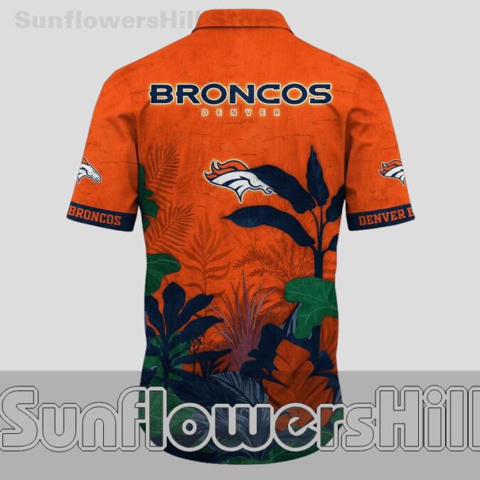 Denver Broncos Navy Green Leaf Short Sleeve Hawaiian Shirt for Tailgate Crew