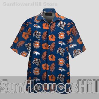 Denver Broncos Navy Hibiscus Mascot Aloha Shirt for BBQ and Tailgate Nights
