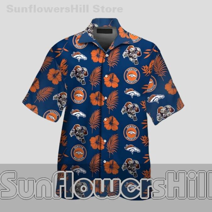 Denver Broncos Navy Hibiscus Mascot Aloha Shirt for BBQ and Tailgate Nights Denver Broncos Navy Hibiscus Mascot Aloha Shirt for BBQ and Tailgate Nights