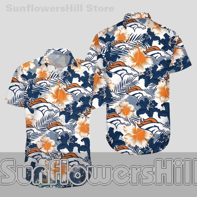Denver Broncos Navy Orange Floral Hawaiian Shirt for Game Day Fans Denver Broncos Navy Orange Floral Hawaiian Shirt for Game Day Fans
