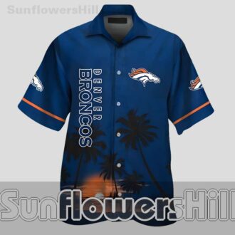 Denver Broncos Navy Sunset Relaxed Fit Hawaiian Shirt for Beach Trips and Vacations
