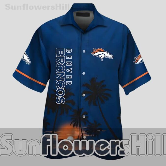 Denver Broncos Navy Sunset Relaxed Fit Hawaiian Shirt for Beach Trips and Vacations Denver Broncos Navy Sunset Relaxed Fit Hawaiian Shirt for Beach Trips and Vacations