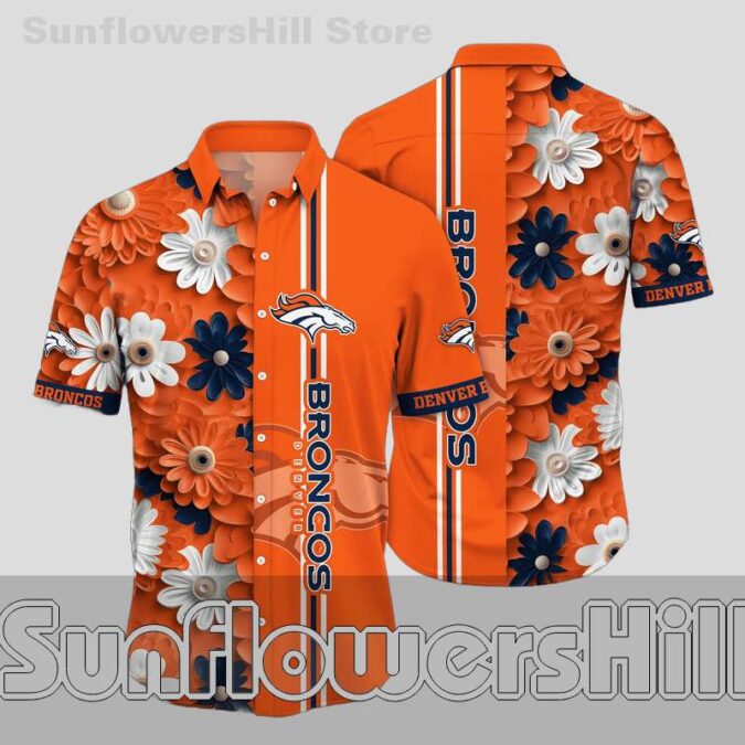 Denver Broncos Orange Floral Hawaiian Shirt for Beach Trips and Summer Parties