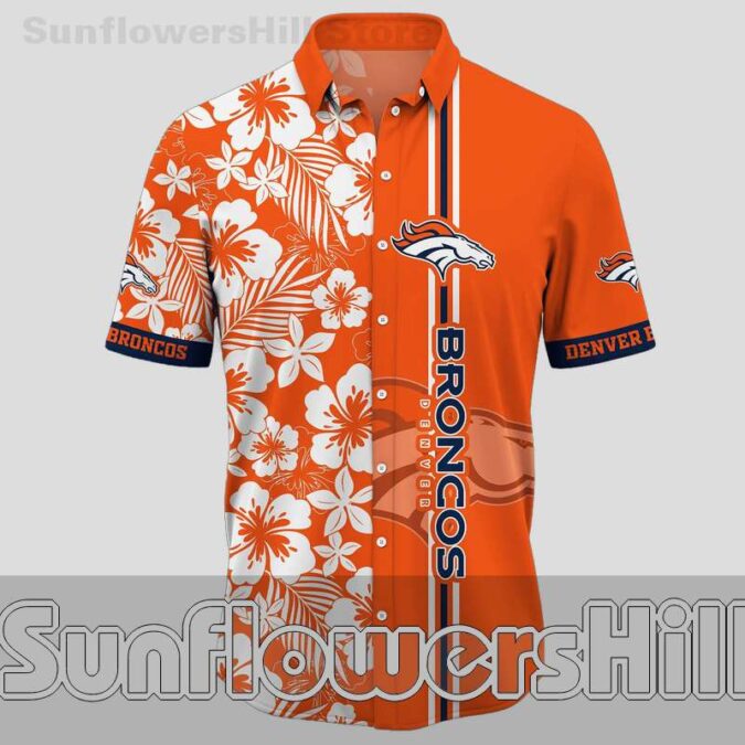 Denver Broncos Orange Hibiscus Floral Hawaiian Shirt for Game Day Fans Denver Broncos Orange Hibiscus Floral Hawaiian Shirt for Game Day Fans