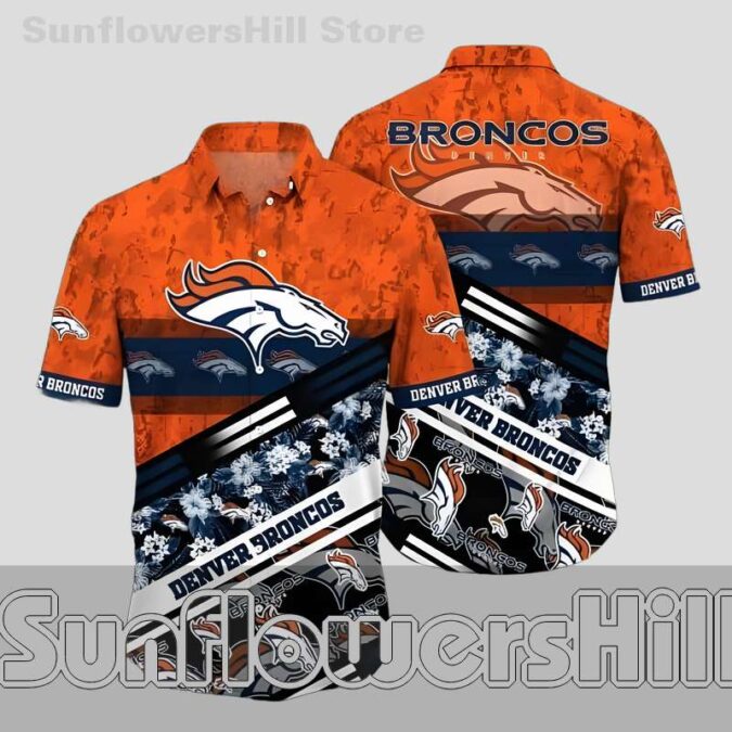 Denver Broncos Orange Split Panel Hawaiian Shirt for Game Day Fans Denver Broncos Orange Split Panel Hawaiian Shirt for Game Day Fans