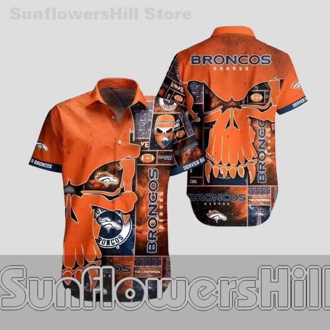 Denver Broncos Punisher Skull Button Up Shirt for Summer Tailgate Parties