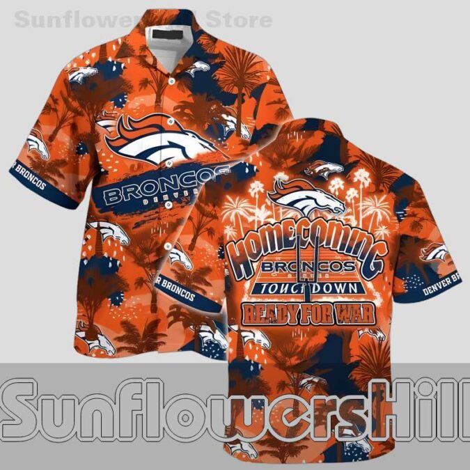 Denver Broncos Sunset Palm Short Sleeve Hawaiian Shirt for Beach Trips