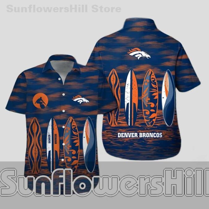 Denver Broncos Tropical Surf Style Casual Shirt for Vacations and BBQs