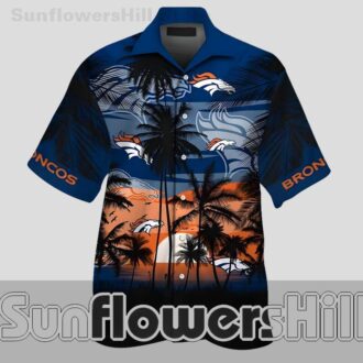 Denver Broncos Vibrant Palm Beach Graphic Hawaiian Shirt Relaxed Fit Button Up for Tailgates and Travel