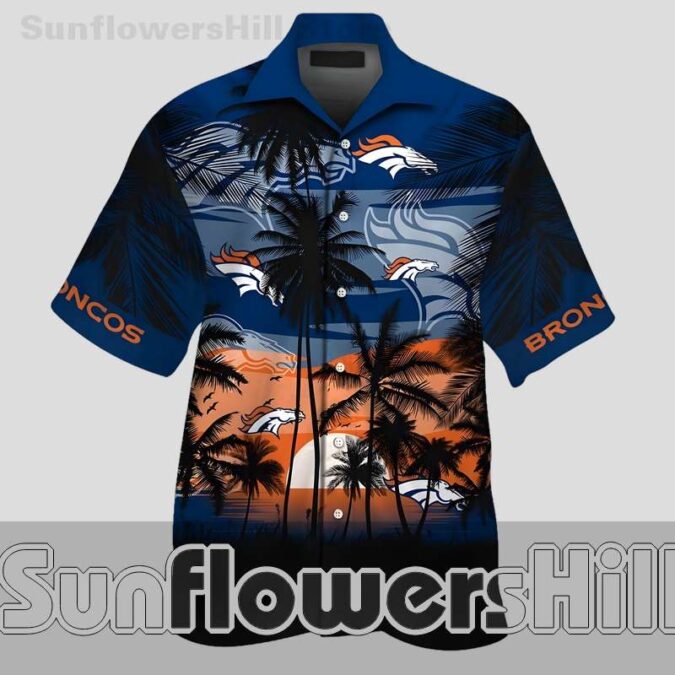 Denver Broncos Vibrant Palm Beach Graphic Hawaiian Shirt Relaxed Fit Button Up for Tailgates and Travel
