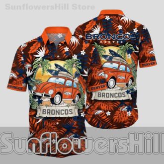 Denver Broncos Vintage Car Hawaiian Shirt for Beach Trips and Game Day