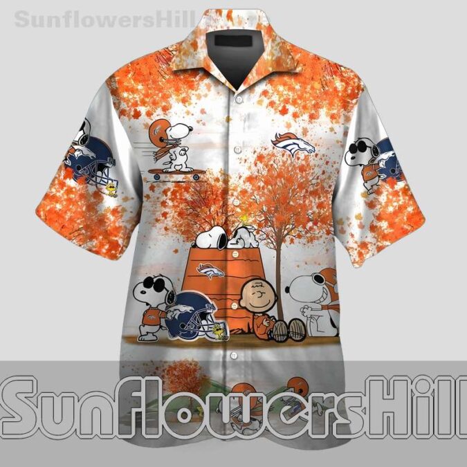 Top Selling Denver Broncos Snoopy Charlie Brown Print Aloha Shirt Lightweight Cotton Blend for Fans