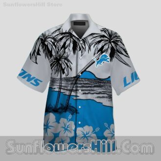 Classic Detroit Lions Palm Tree Beach Scene Hawaiian Shirt for Summer BBQs