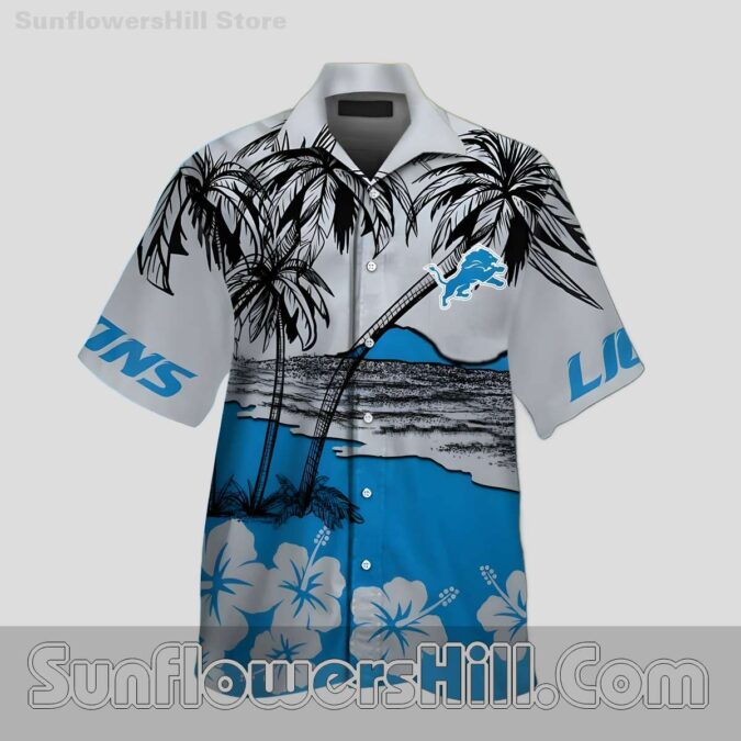 Classic Detroit Lions Palm Tree Beach Scene Hawaiian Shirt for Summer BBQs