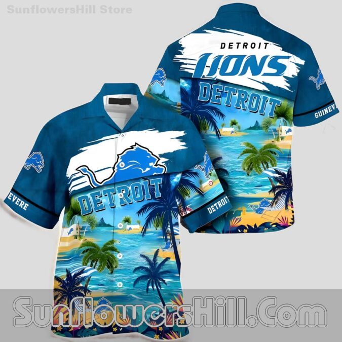 Custom Name Detroit Lions Coconut Island Relaxed Fit Unisex Shirt for Summer Vacations and Game Day