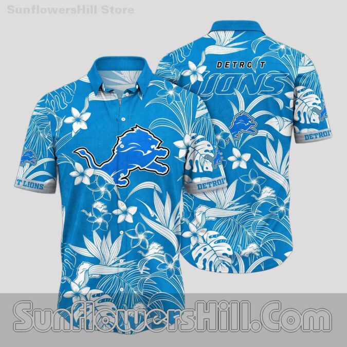 Detroit Lions Aloha Blue White Flower Casual Shirt for Fans and Vacations