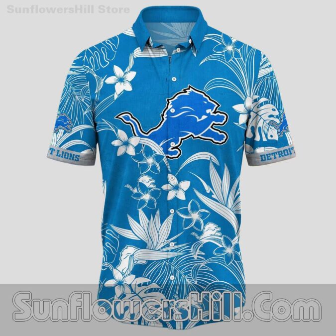 Detroit Lions Aloha Blue White Flower Casual Shirt for Fans and Vacations